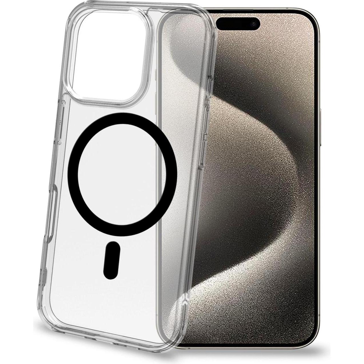 Celly Gel Skin Mag Cover voor iPhone (Apple iPhone 16 Pro), Smartphonehoes, Transparant