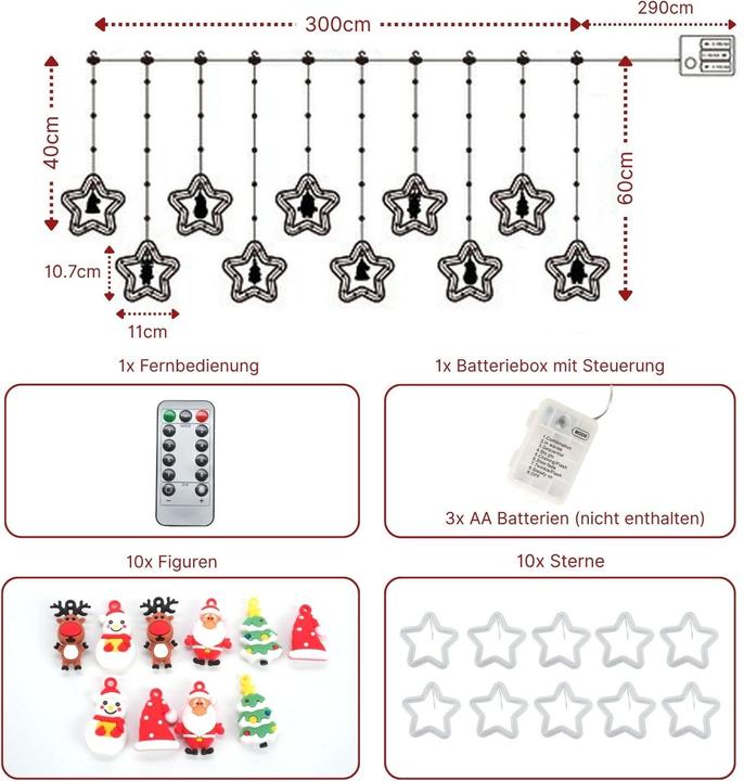 Produktbild Hermex LED Weihnachtslichterkette 3m Sternen-Lichtervorhang Sternlichterkette (3 m)