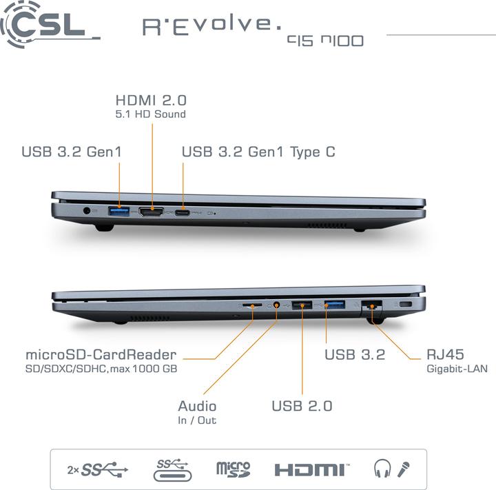Immagine prodotto CSL Notebook R'Evolve C15 v4 16GB 500GB Windows 11 Home (15.60", Intel N100, 16 GB, 500 GB, DE)