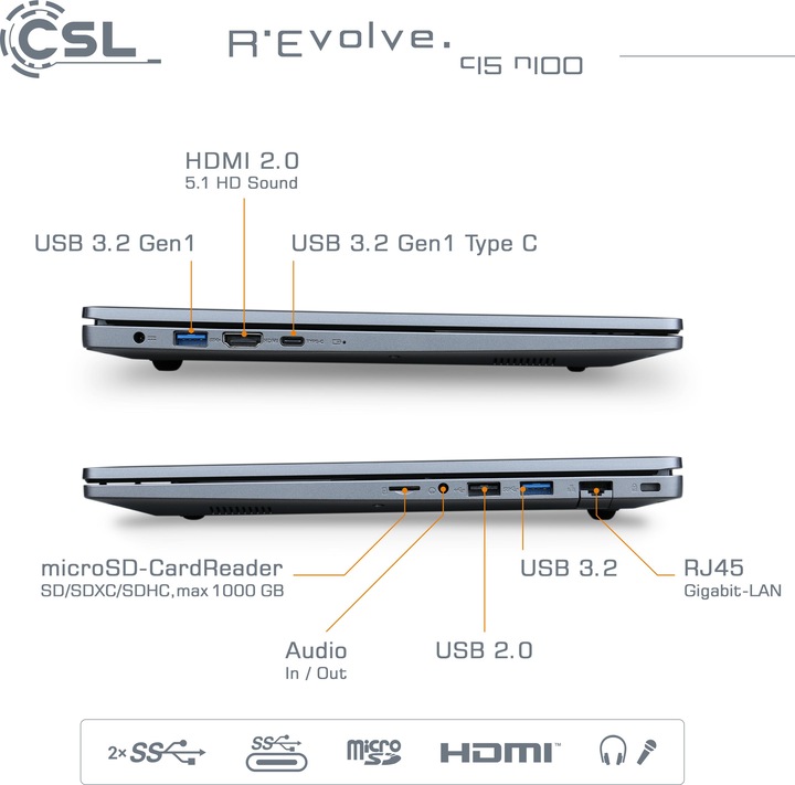 Actual product image CSL Notebook R'Evolve C15 v4 16GB 500GB Windows 11 Home (15.60", Intel N100, 16 GB, 500 GB, DE)