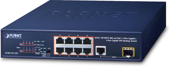 Immagine prodotto Planet FGSD-1011HP Switch di rete non gestito Gigabit Ethernet (10/100/1000) Power over Ethernet (PoE) 1U (9 Porti)