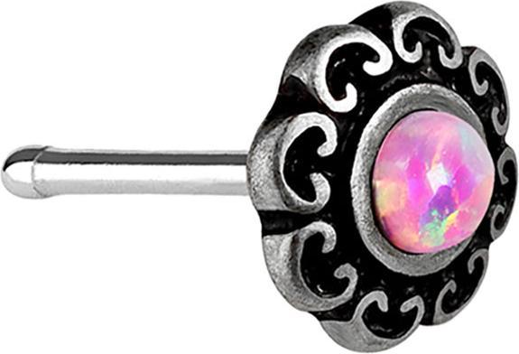 Immagine prodotto Star Piercing Nasenstecker gerade silber filigranen Tribal Herzen mit Opal pink (Ottone, Acciaio chirurgico 316L)