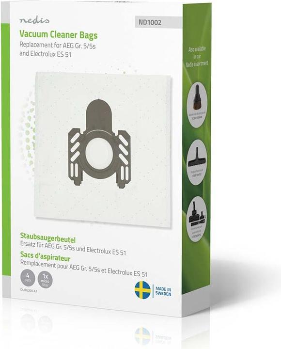 Produktbild Nedis Staubsaugerbeutel | 4 Stück | Synthetik | Meist verkauft für: AEG Gr. 5/5s and Electrolux ES 5 (4 x)