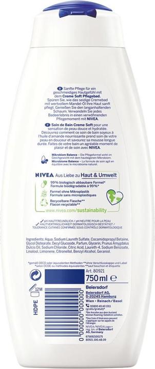 Image du produit NIVEA Pflegebad Creme Soft (750 ml, Bain moussant)