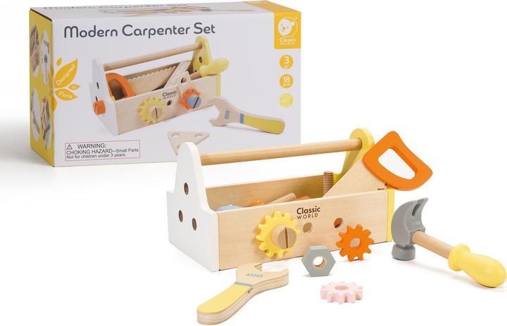 Classic World Kit de menuiserie en bois avec boîte à outils, 18dl