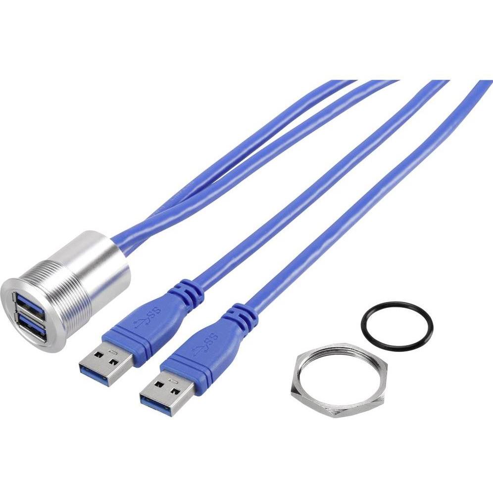 Tru Components USB A Einbaubuchse 3.0, Elektronikkabel + Stecker, Grau