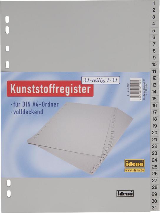 Image du produit Idena Répertoire en plastique A4 1-31 gris PP