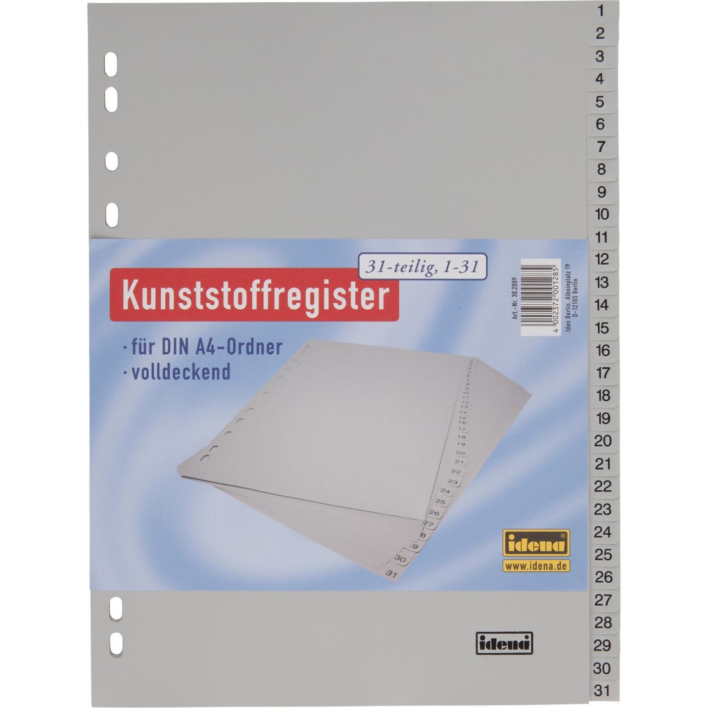 Thumbnail - Idena, Ordner Zubehör, Kunststoffregister A4 1-31 grau PP