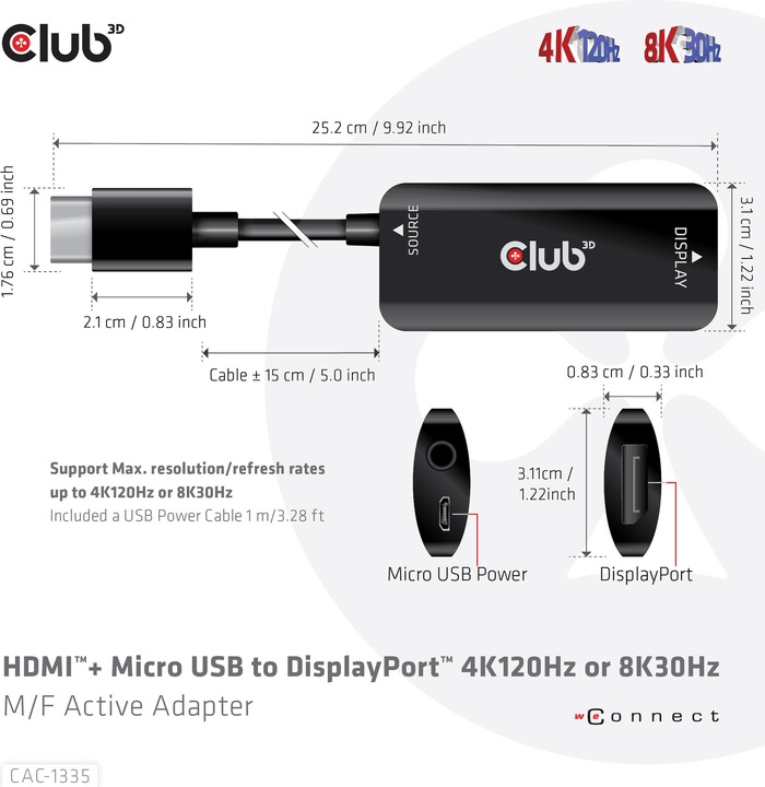 Image du produit Club 3D HDMI + Micro USB zu (DP, 0.72 cm)