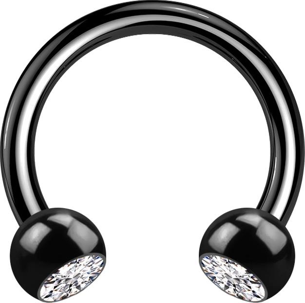Immagine prodotto Star Piercing Campanile circolare nero con due sfere di cristallo argentate (senza ottone, Acciaio chirurgico 316L)