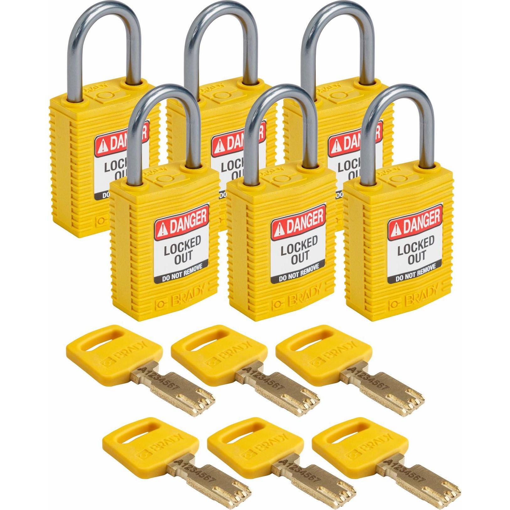 Brady, Vorhängeschloss, SafeKey Compact Nylon-Vorhängeschlösser mit Aluminiumbügel für Lockout-Anwendungen