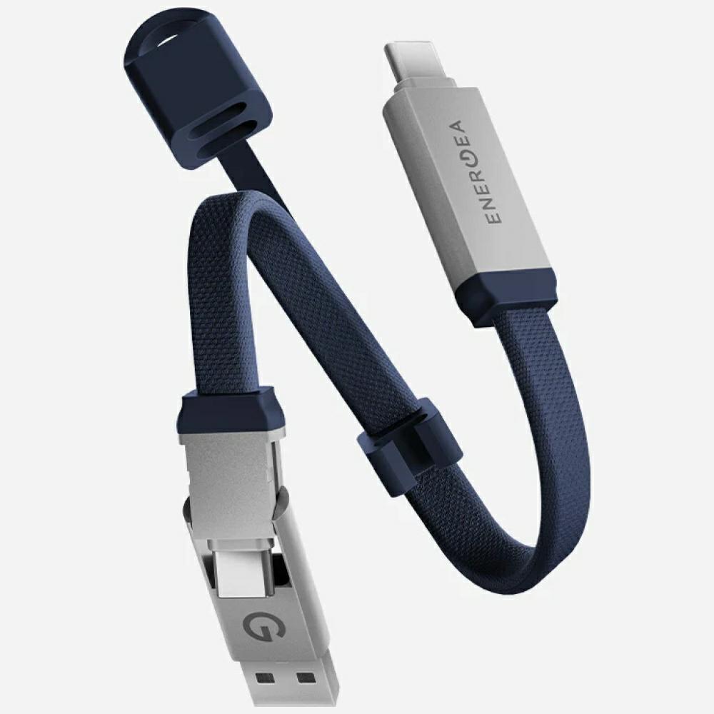 Energea Sheath Key 2-in-1 Cable USB-C to USB-C/USB-A 480Mbps 60W 15cm blue (0.15 m, 60 W), Cavo USB