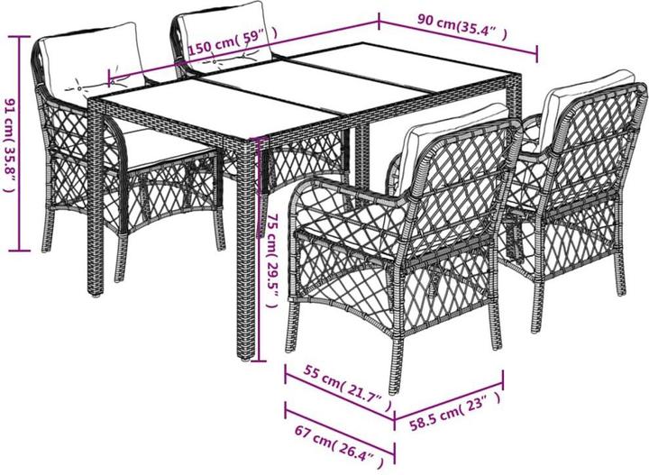 Produktbild vidaXL Garten Essgruppe (150 x 90 x 75 cm)