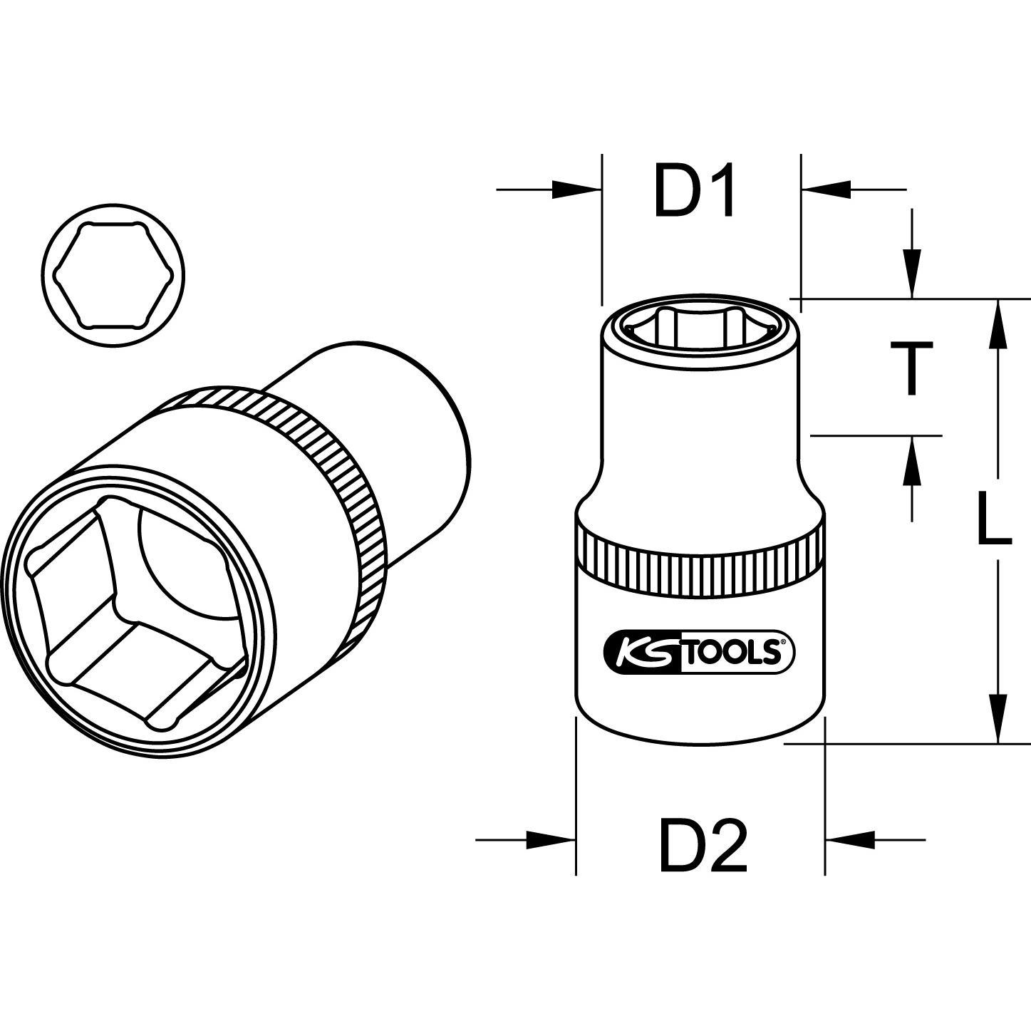 Thumbnail - KS Tools, Steckschlüssel + Stecknuss, 1/2" Sechskant-Stecknuss