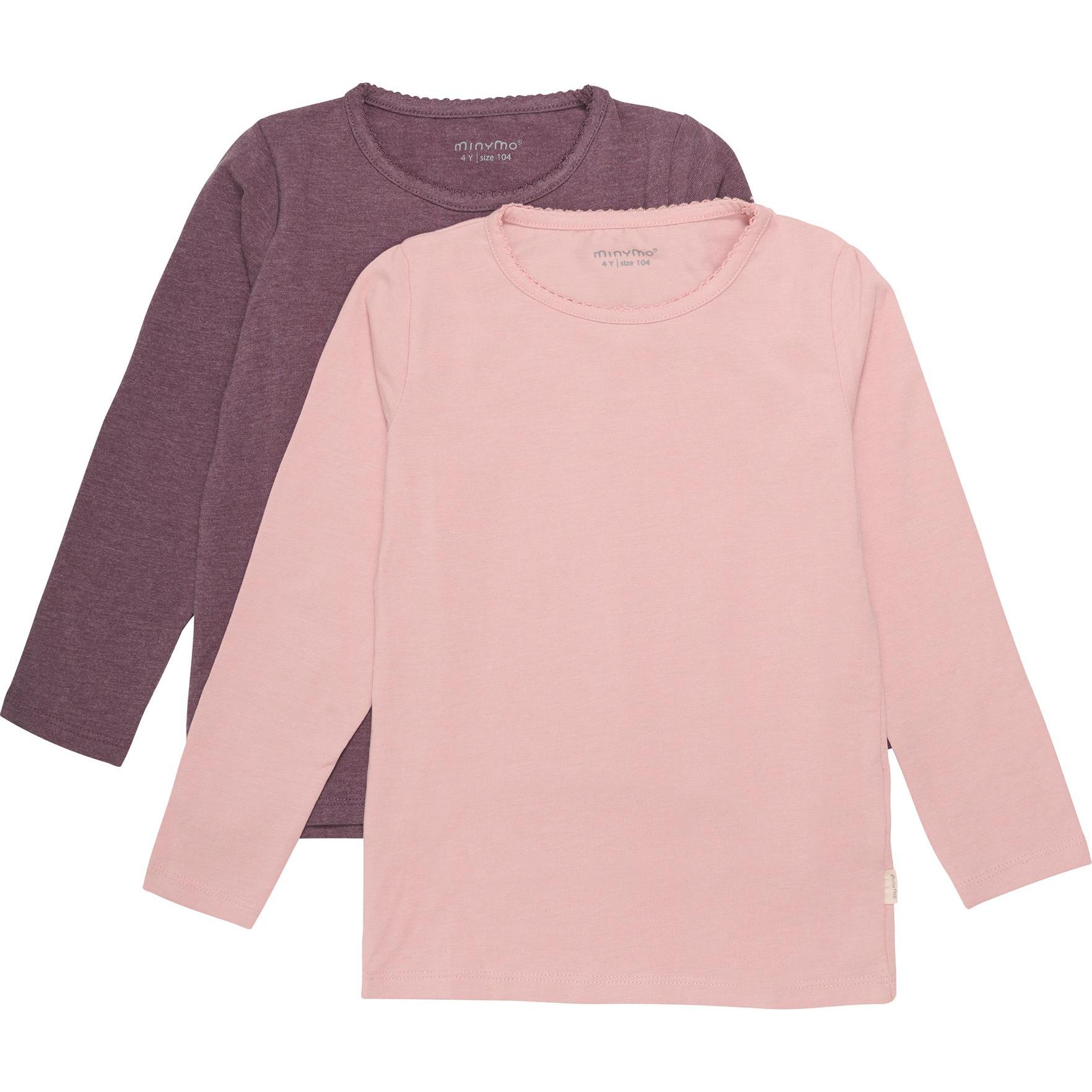 Minymo, Unisex, Shirt, Kid's Basic 34 -T-shirt L/S (2-pack), Rosa, (152)