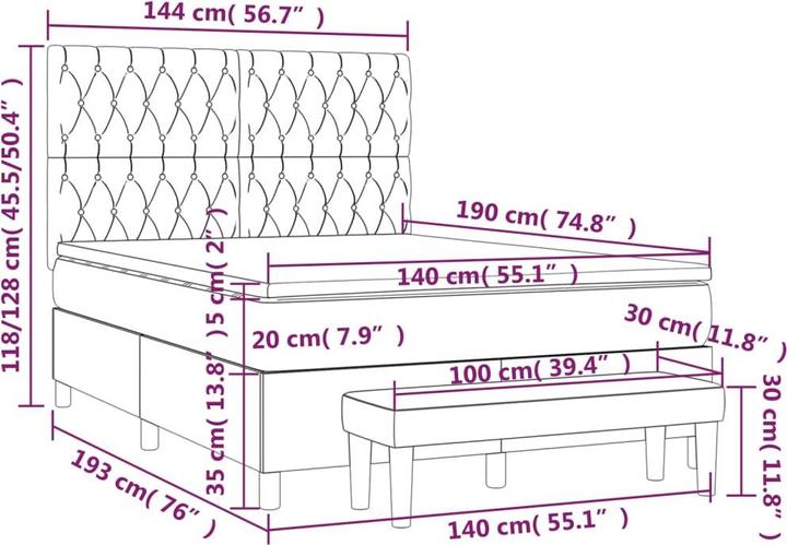 Produktbild vidaXL Boxspringbett (140 x 190 cm)