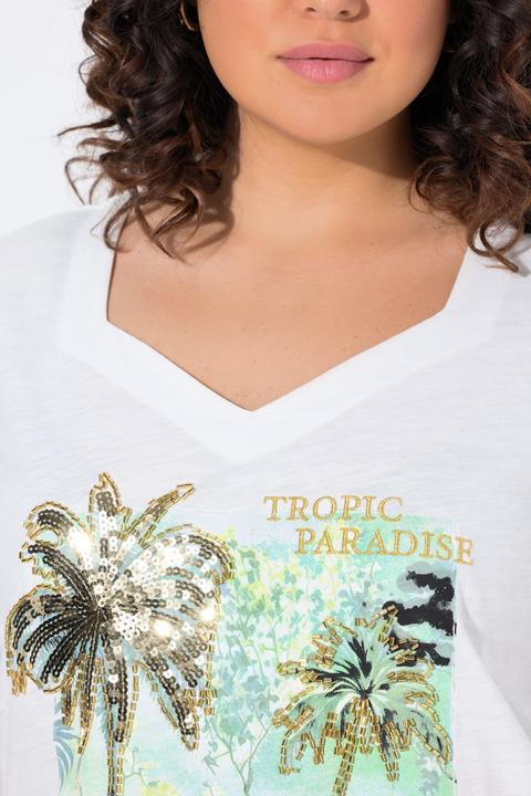 Actual product image Ulla Popken Paradise Sequined Tie Hem Graphic Tee (42, 44)