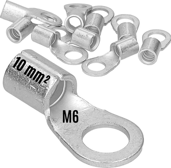 Produktbild Kalitec 10 Stück Q10-6 Quetschkabelschuh 10mm² M6 I Unisoliert I Dornpressung I Für mehr-, fein- und