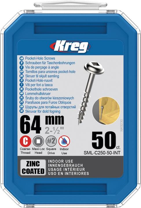 Kreg SML-C250-50-INT Taschenlochschrauben 64 mm Verzinkt Maxi-Loc Grobgewinde 50 St. (50 Vis par pièce)