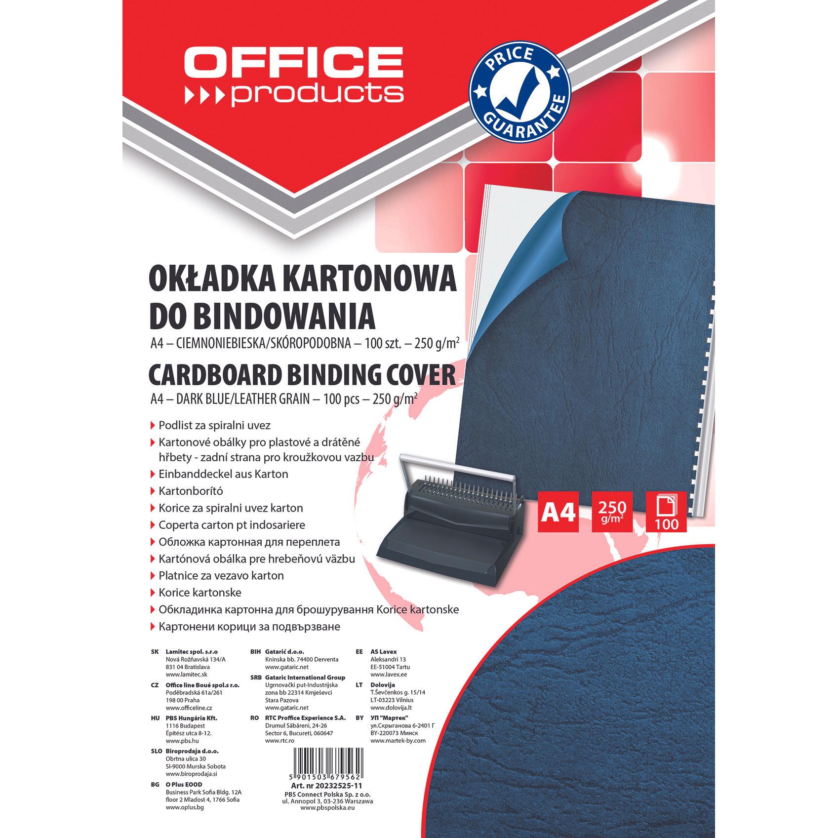 Office Products, Bindegerät Zubehör, Office Produktai Einbandhüllen, Kartons, A4, 250 g/m², Lederähnlich, Dunkelblau, 10...