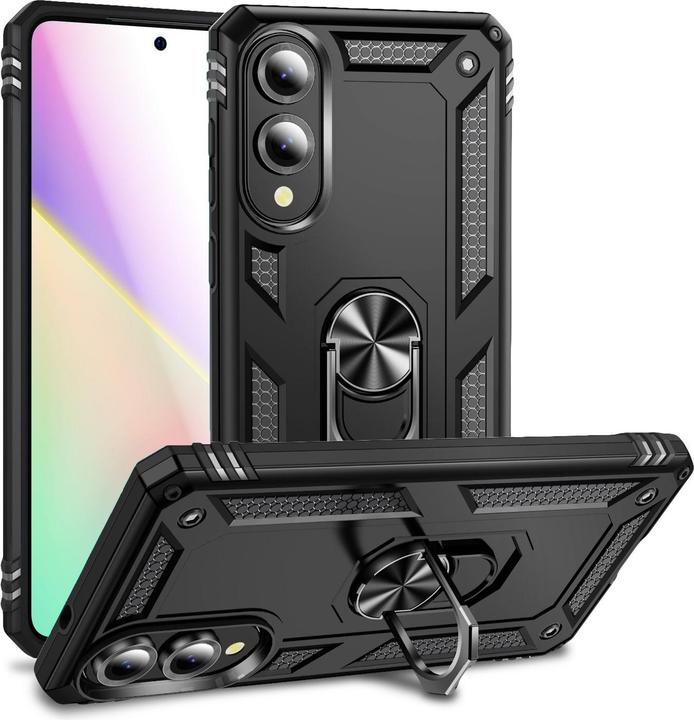 Produktbild Nalia RingDefend - Schwarze Panzerhülle mit 360-Grad Finger-Halter & Ständer - Military Style Cover (Samsung Galaxy S25 Edge)