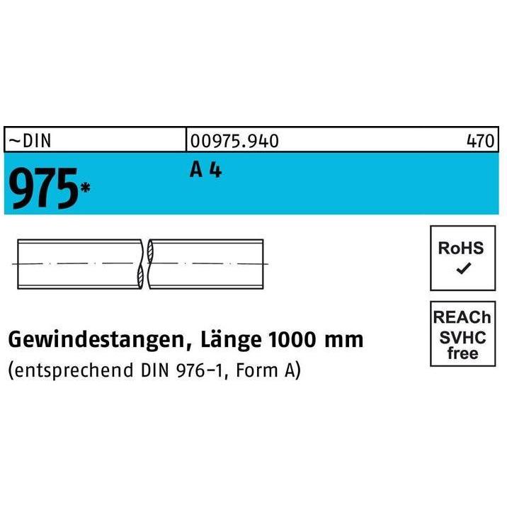 Zubehör Befestigungstechnik, Gewindestange DIN 975 M 8 x 1000mm A 4