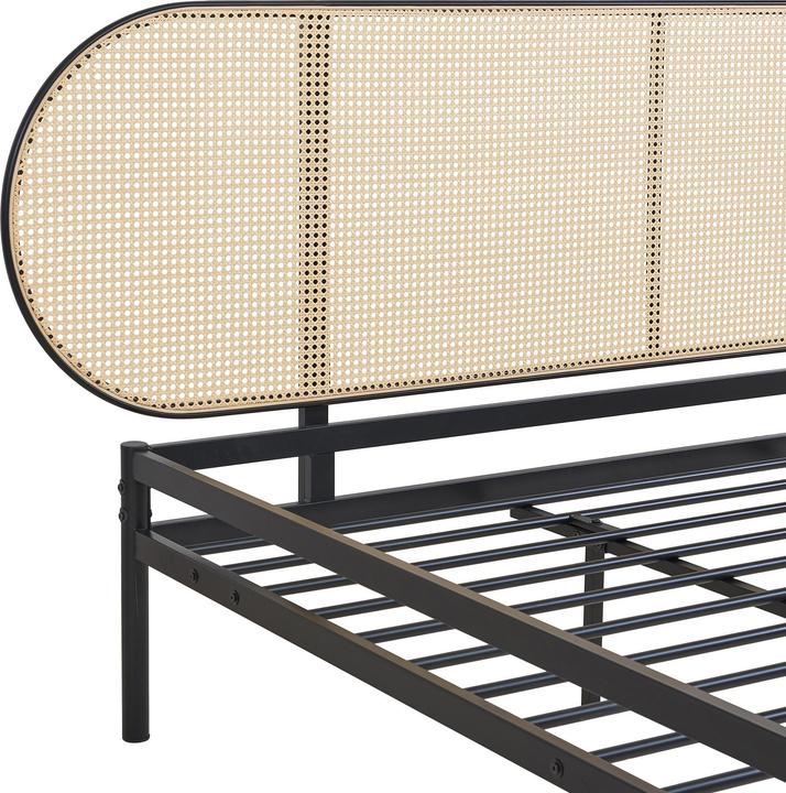Actual product image En.Casa Metallbett Linköping mit ovalem Kopfteil und Matratze 180x200 cm Schwarz/Rattanoptik (200 x 200 cm)
