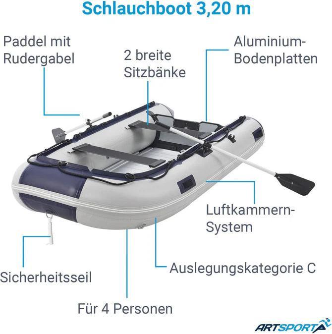 Immagine prodotto Juskys Schlauchboot mit Sitzbänken (320 cm, 4 Persone)