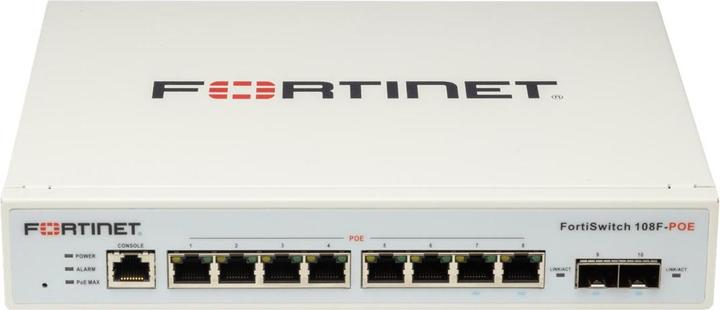 Produktbild Fortinet FortiSwitch-108F-POE Fanless L2+ management switch with 8xGE + 2xSFP + 1xRJ45 console and a (8 Ports)