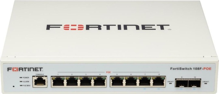 Image du produit Fortinet FortiSwitch-108F-POE Commutateur de gestion L2+ sans ventilateur avec console 8xGE + 2xSFP + 1xRJ45 (8 Ports)