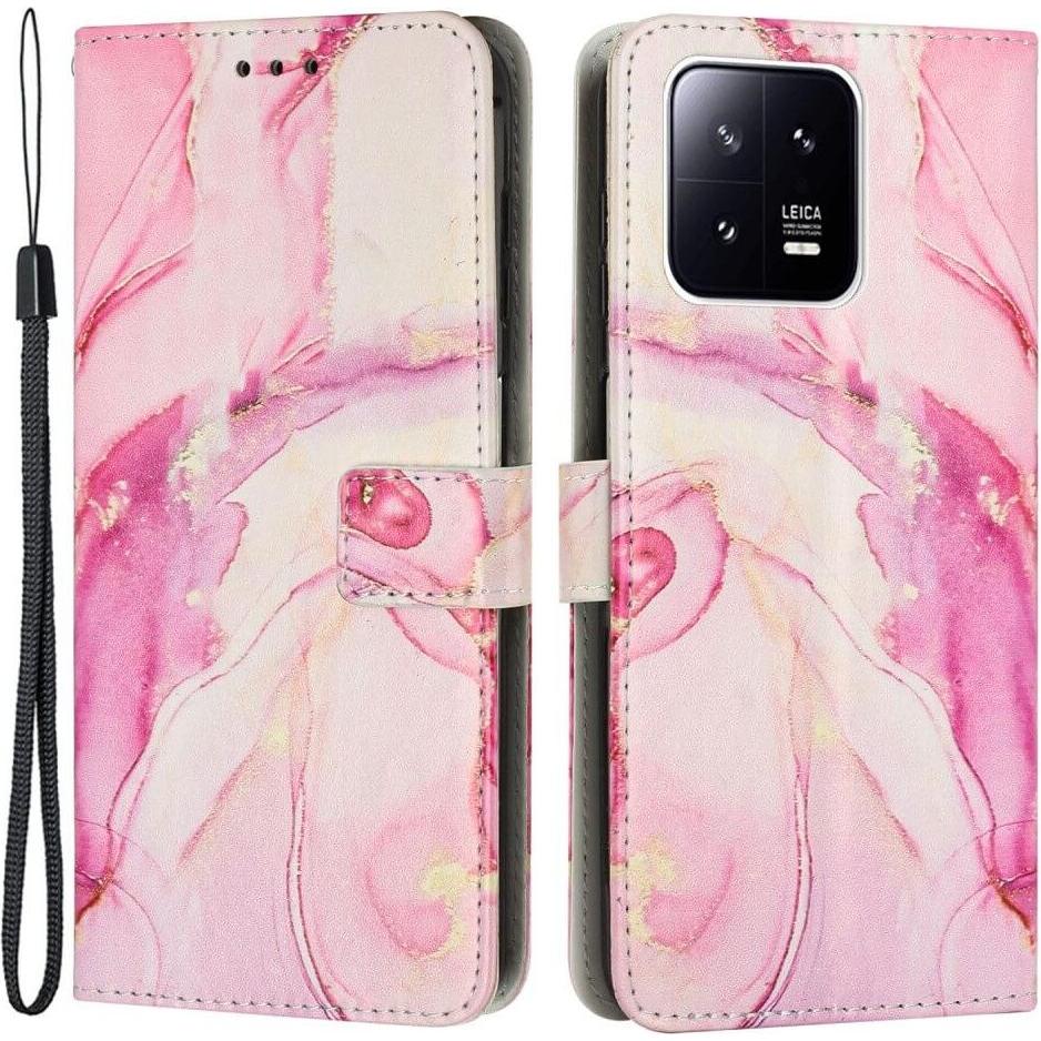 Cover-Discount Xiaomi 13 - Leder Hülle pink Marble (Xiaomi 13), Smartphone Hülle, Pink