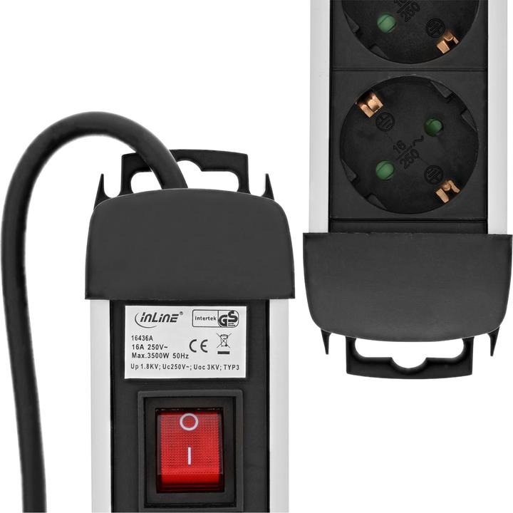 Actual product image InLine Aluminium socket strip (3x, CEE 7/3, 1.50 m)