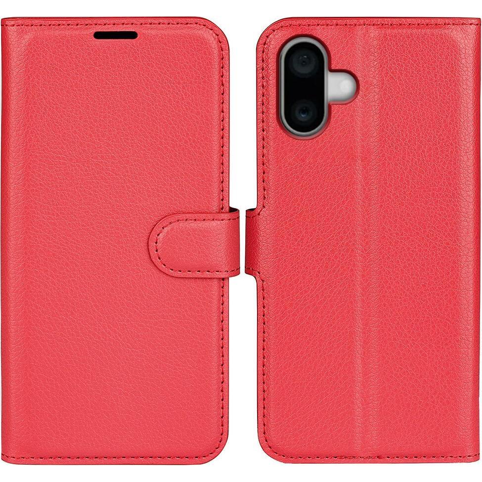 Cover-Discount iPhone 16 - Leder Etui Hülle (Apple iPhone 16), Smartphone Hülle, Rot