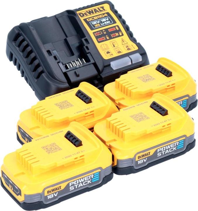 Productafbeelding DeWalt DCB 1104 E4 Accu Startset 12 V / 18 V 4x Powerstack Accu 1,7 Ah + DCB 1104 Lader (18 V)