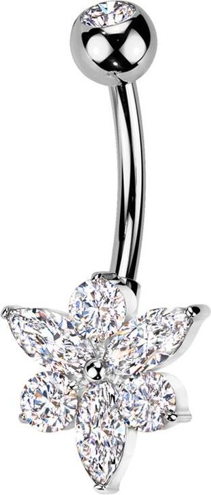 Actual product image Star Piercing Banane silber mit Kugel Kristall silber und Blume Kristalle silber (Titanium, Brass)