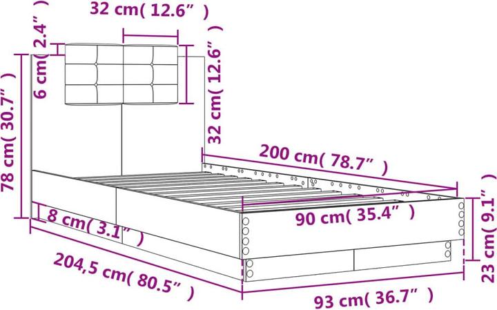 Actual product image VidaXL Bed frame with headboard (90 x 200 cm)
