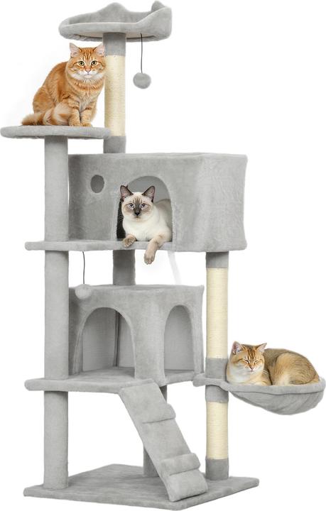 Produktbild PawHut Kratzbaum Spanplatte, Polyester Hellgrau (140 cm, Hellgrau+Cremeweiss)