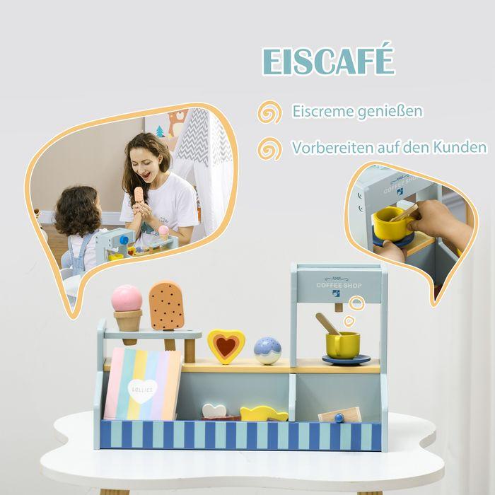 Produktbild Swisshandel24 Eisdiele Kinder Holz, Eis Holzspielzeug für Kinder mit Küchenzubehör, Hellblau