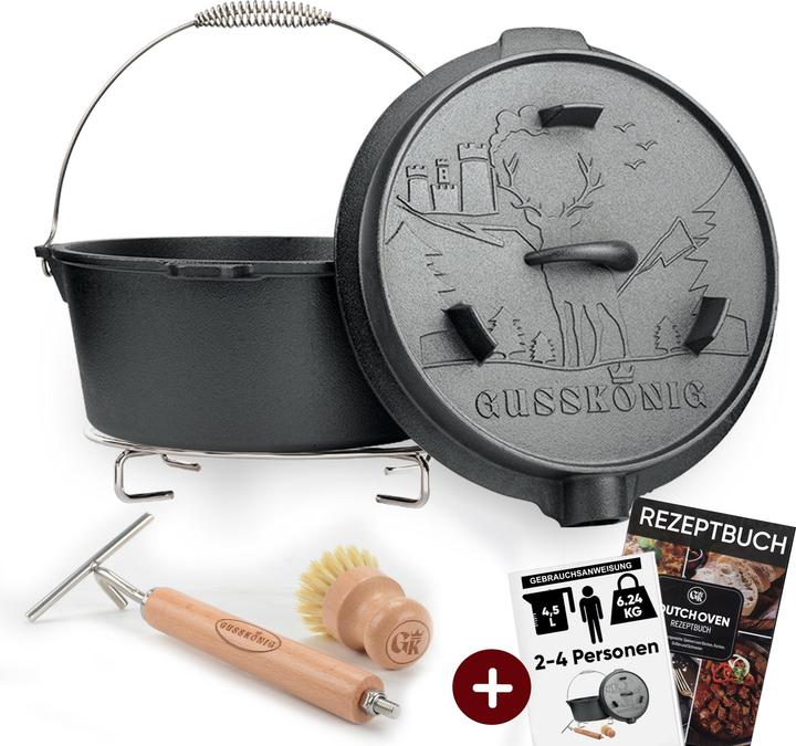 Immagine prodotto Gusskönig Dutch Oven Set 4.5 l mit Heber, Bürste, Untersetzer
