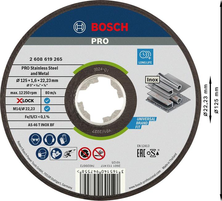 Productafbeelding Bosch Professional Zubehör Ø 125mm X-LOCK doorslijpschijf recht Expert voor InoxAS 46 T INOX BF 16 mm