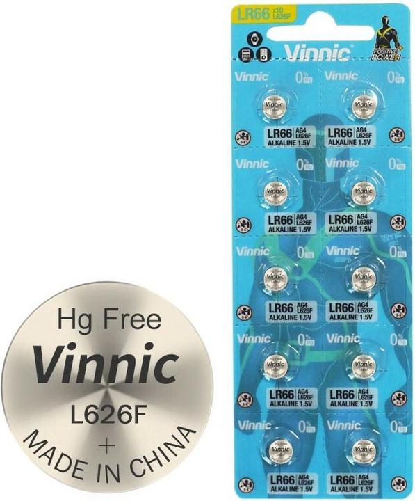 Productafbeelding Vinnic Set van 10 AG 4, LR66, L626F, V376, V377, LR626. (10 Pcs., Onbepaalde grootte, 18 mAh)
