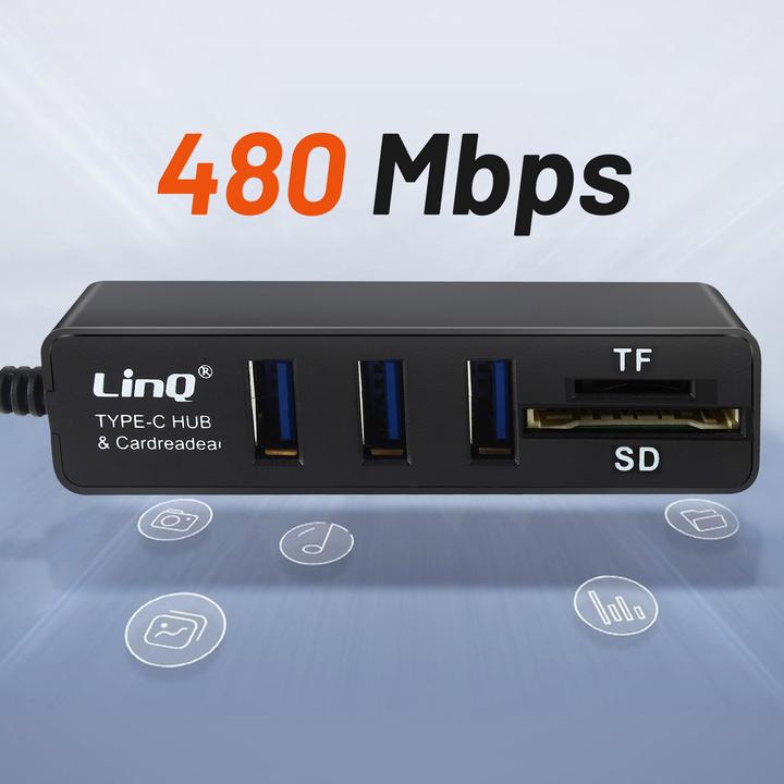 Image du produit LinQ 3 ports USB + lecteur de carte SD/Micro SD (USB-C, 3 Ports)
