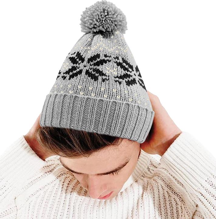 Produktbild Beechfield Strickmütze mit Bommel SchneeflockenMuster (One Size)