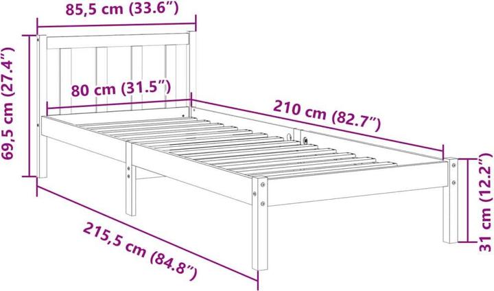 Image du produit VidaXL Bett E x tra Lang ohne Matratze (80 x 210 cm)