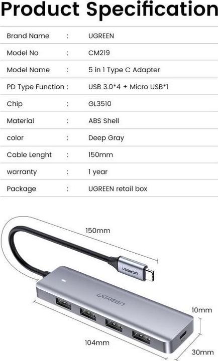 Produktbild Ugreen 4 Port-C Hub (USB-C, 4 Ports)