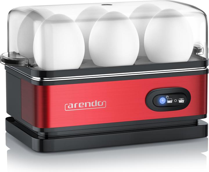 Arendo Edelstahl Eierkocher 6-fach, 400 W, Edelstahl, Warmhaltefunktion, Härtegrad einstellbar, rot