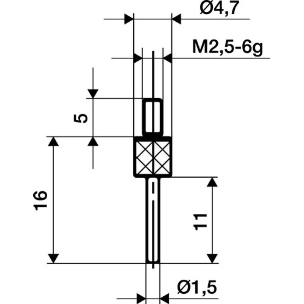 Käfer, Messlehre, Messeinsatz Ø 1,5 mm Länge 11 mm Stift M2,5 Hartmetall passend zu Messuhren (1.10 cm)