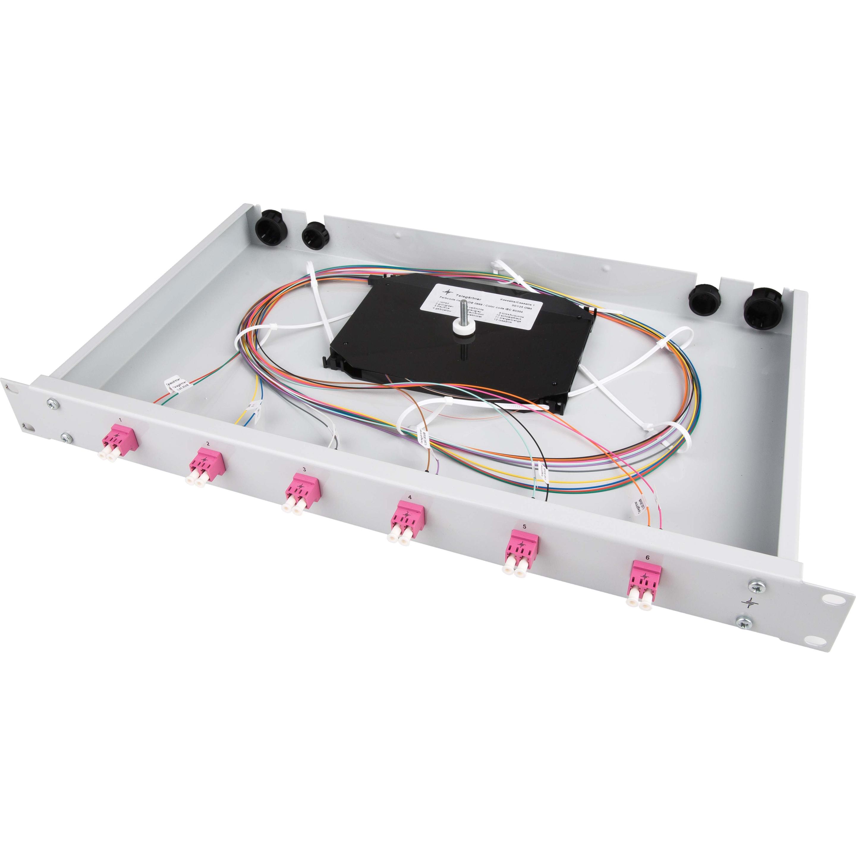 Telegärtner Karl Gärtner Spleissbox bestückt 6xLCD 50/125OM4 1HE TNSB-Be-6LCD, Server Zubehör, Grau