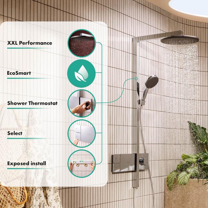 Actual product image hansgrohe Raindance Alive S EcoSmart Thermostatic Shower System with Rain Shower and Hand Shower