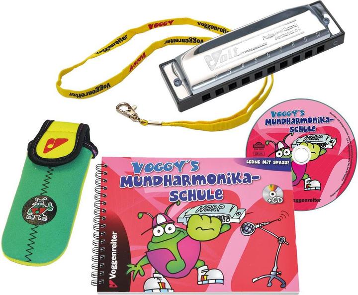 Image du produit Voggy's Set Harmonica Harmonica Volt C-Dur Sac en néoprène Harmonica School (Allemand)